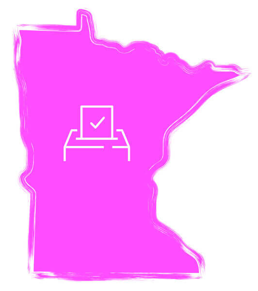 A sketch of the state of Minnesota with a sign-up box icon on top